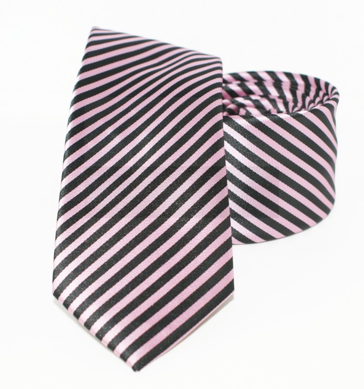               Goldenland slim nyakkendő - Fekete-rózsaszín csíkos Csíkos nyakkendő